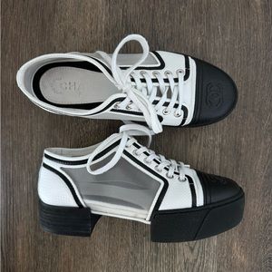 CHANEL Platform Lace-up Shoes with Mesh